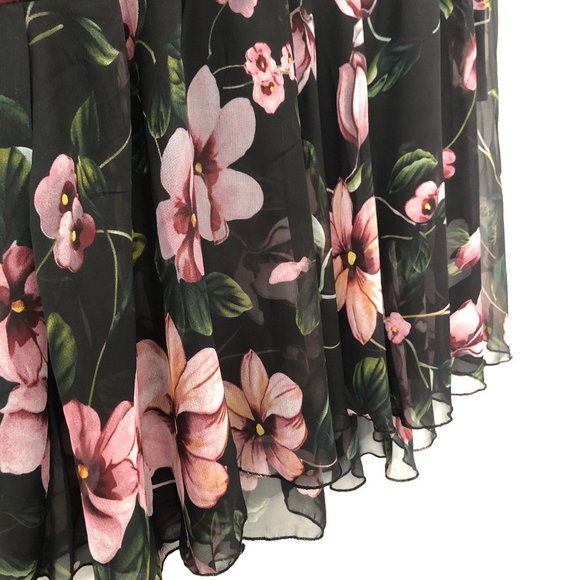 Suzy Shier Floral Black & Pink Midi Skirt - Picture 5 of 5